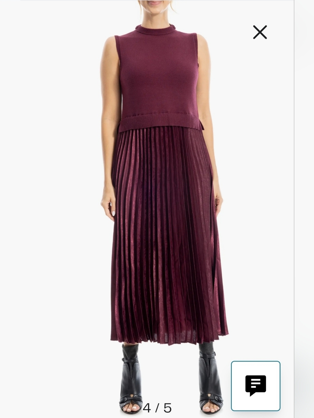 Max Studio Sleeveless Pleated Maxi Dress in Burgundy